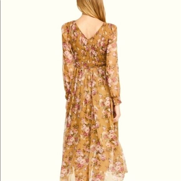 OPT Wick smocked chiffon gold and pink midi dress - Picture 7 of 11